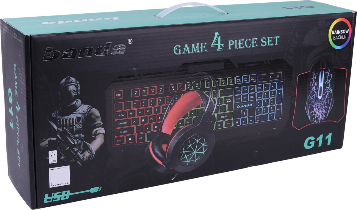 1200x707 Ensemble Gamer BANDA G11 avec Clavier Souris Casque et Tapis souris – Image 1